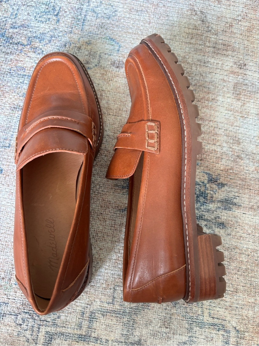 Madewell Brown/Camel Leather Lug-Sole Penny Loafers